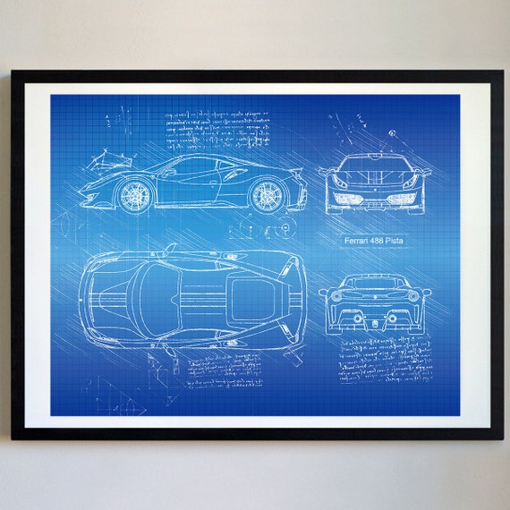 Ferrari 488 Pista 2018 Present Da Vinci Sketch Art Print Blueprint Patent Prints Posters Art Car Art Cars 427