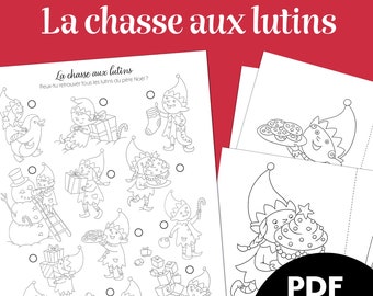 Chasse aux lutins de Noël, lutins à cacher et à colorier - Activité pour enfants, coloriage, jeux - Coloring Christmas Elf-spel