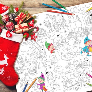Calendrier de l'Avent à colorier, coloriage de Noël, cadeau pour enfant, Advent Calendar image 2