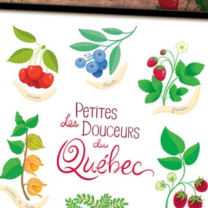 Affiche des petits fruits du Québec, affiche illustrée, fait au Québec, souvenir du Québec image 2