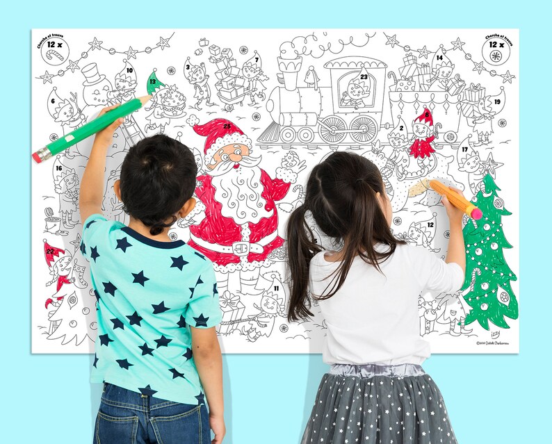 Calendrier de l'Avent à colorier, coloriage de Noël, cadeau pour enfant, Advent Calendar image 1