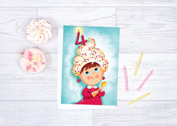 Carte D Anniversaire Pour Fille De 4 Ans Carte Sans Etsy Carte D Anniversaire Pour Fille De 4 Ans Carte Sans Etsy