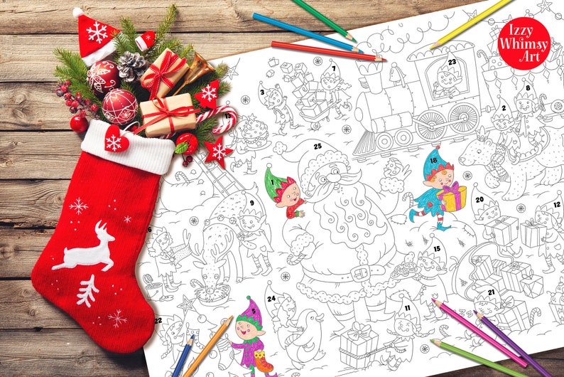 Calendrier de l'Avent à colorier, coloriage de Noël, cadeau pour enfant, Advent Calendar image 2