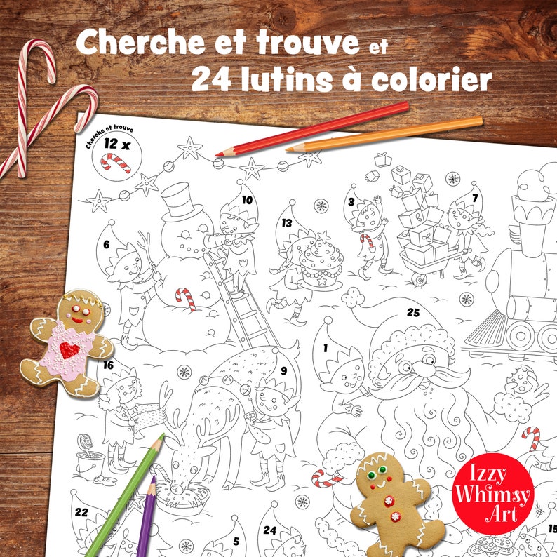 Calendrier de l'Avent à colorier, coloriage de Noël, cadeau pour enfant, Advent Calendar image 4
