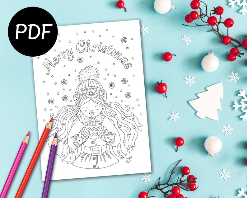 Carte de Noël à colorier PDF, Joyeux Noël Carte à colorier en PDF, Joyeux Noël image 1