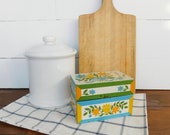 Vintage Yellow Blue Orange Flower Tin Recipe Box, Retro Kitchen, Metal Recipe Storage Box, Flowered Recipe Box