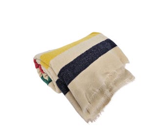 Vintage Early's Witnfy Point Multi Color Stripe 4 Point Wool Blanket - Made In England - Lodge Blanket - Farmhouse - Wool Stripe Blanket