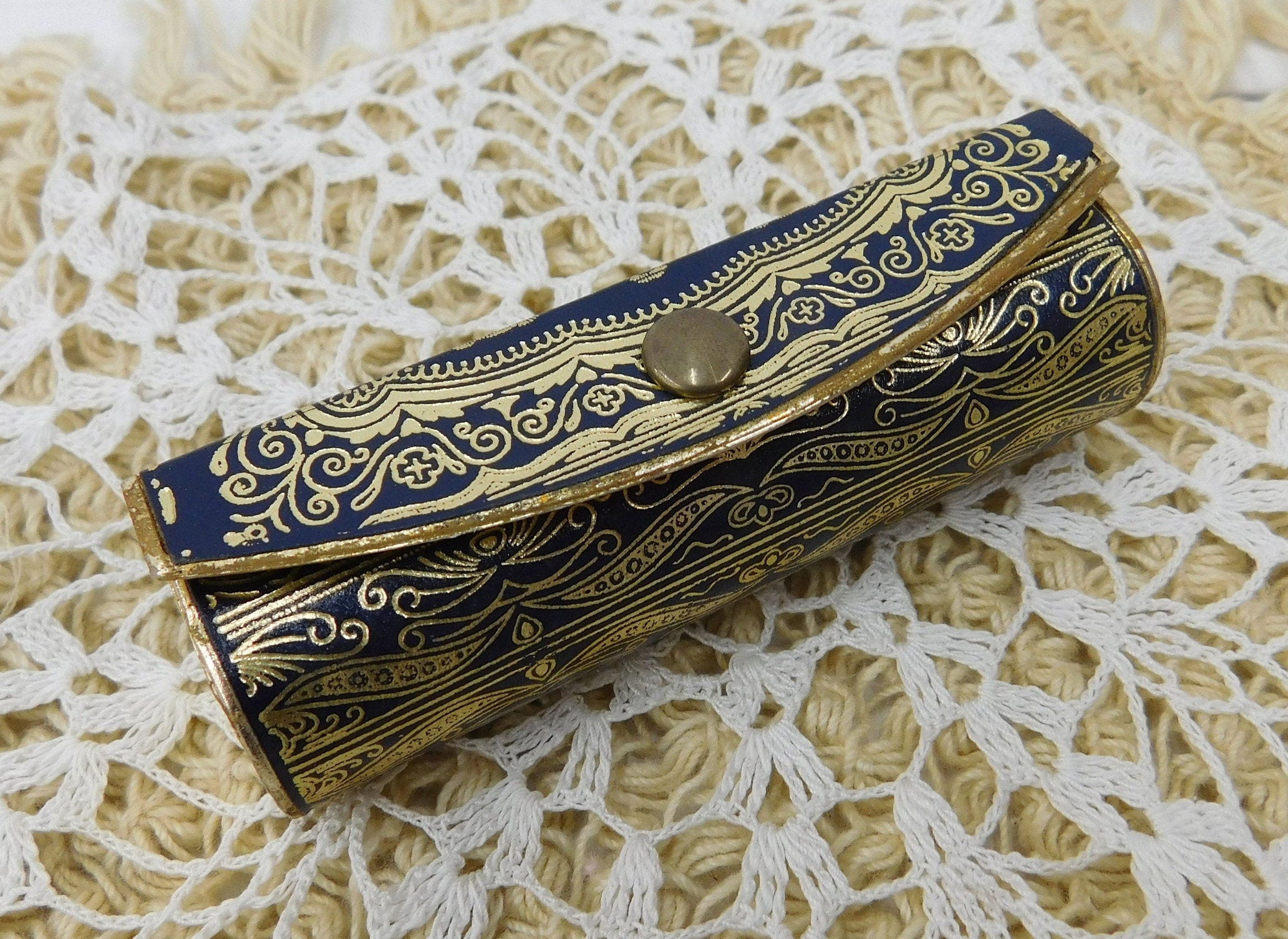 Vintage Mid-Century Brevettato Gold Gilded Cigarette & Lipstick Holder  Music Box