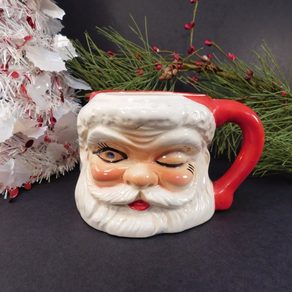 Vintage Large Japan Winking Santa Mug, Christmas Mug, Coffee Station, Holiday Serving,  Hot Cocoa Mug
