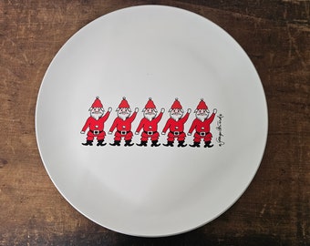Vintage Georges Briard Designs vinkande jultomte 14" runt fat - Jul serveringsfat