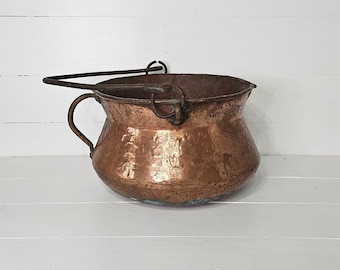 Vintage Hand Crafted Copper Pot - Hand Forged Copper Carry Bucket - Farmhouse Decor - Collectible Copper
