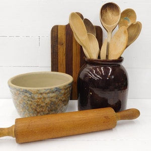 Recipiente de cerámica esponjosa vintage azul y naranja - Cocina de granja - Cuenco de cerámica esponjosa - Decoración de cocina - Granja - Cuenco de cerámica