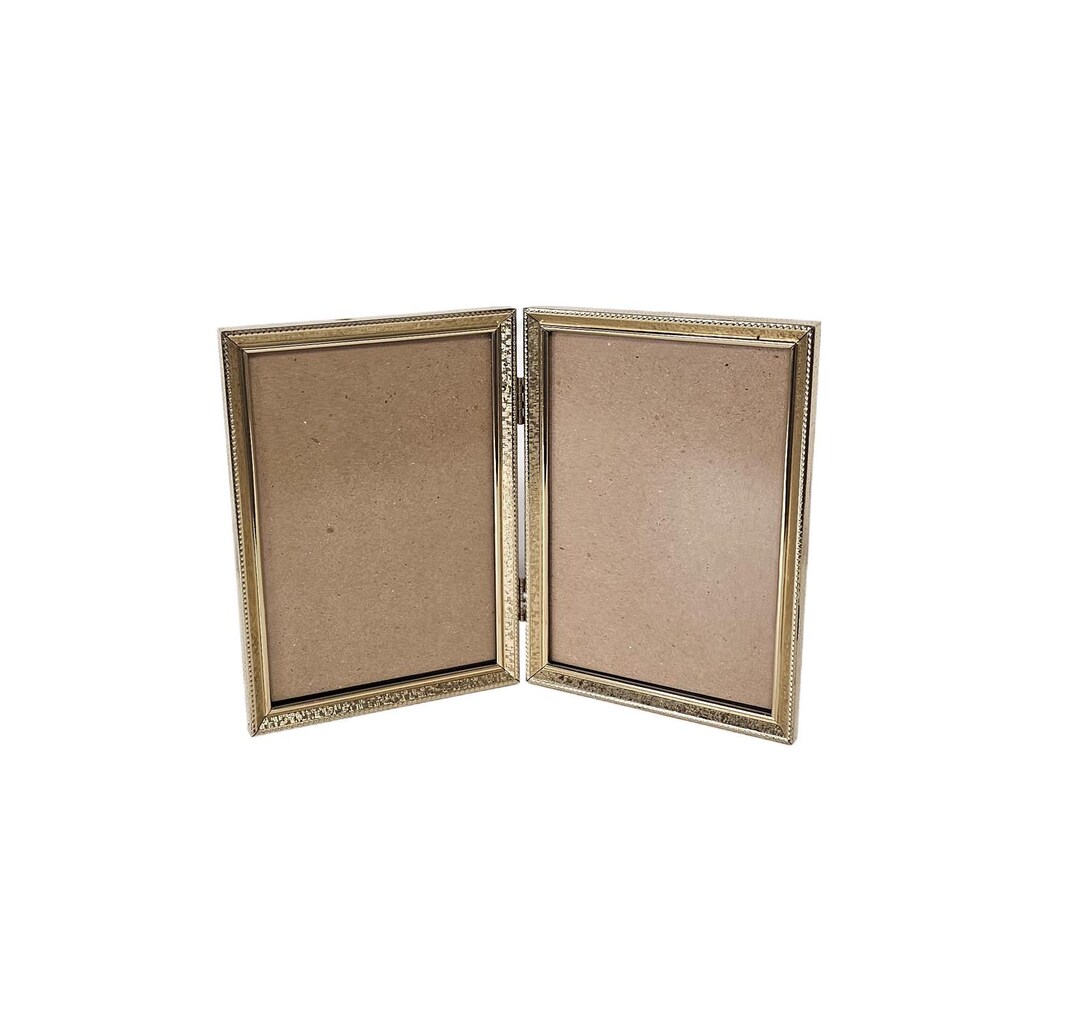 Vintage Bifold Double Hinged Gold Metal 5" X 7" Portrait Photo Picture ...