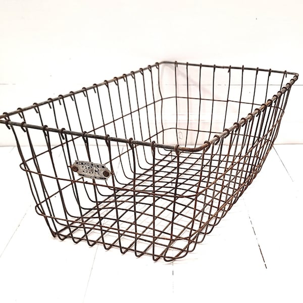 Vintage Rusty Metal School Locker Basket - Farmhouse Decor - Metal Wire Rusty Storage Basket