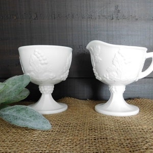 Vintage Colonia Raccolto Latte Latte Vetro Pedestal Creamer e Sugar Bowl - Coffee Bar - Caffè Serve - Cottage - Agriturismo
