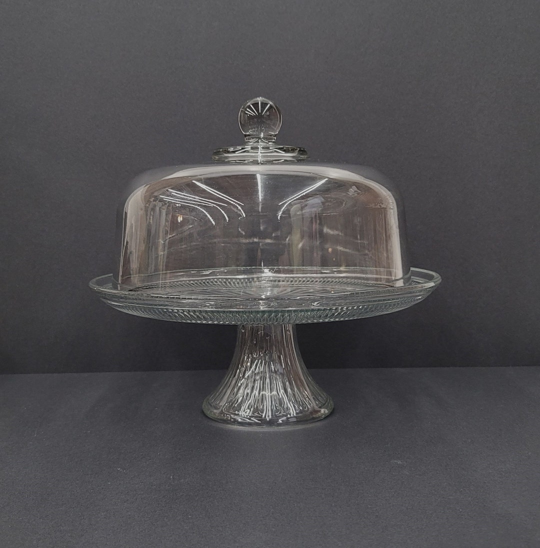 Vintage Clear Glass Cake Stand and Cover Cake Serving Plate Etsy