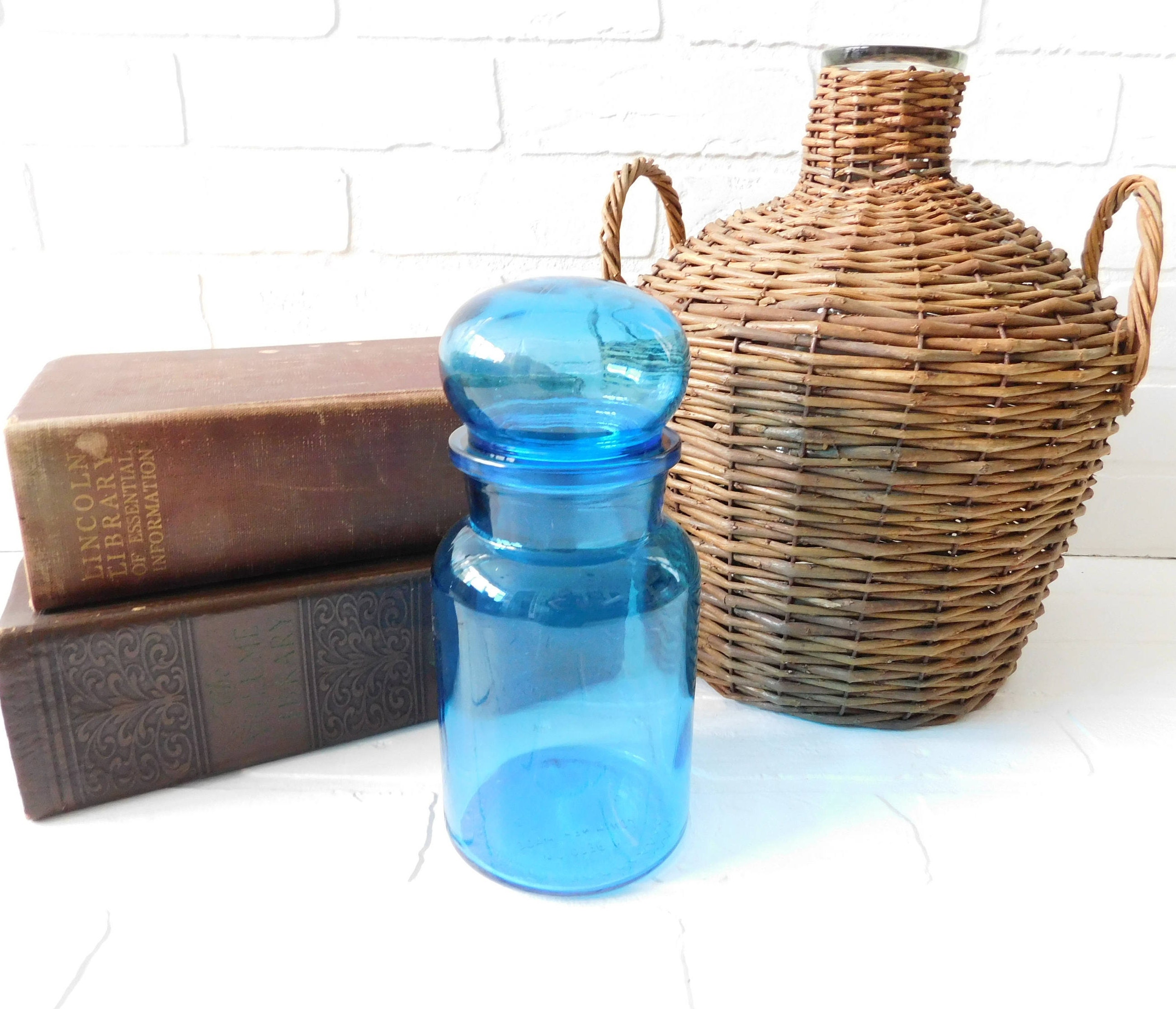 vintage blue glass apothecary jar