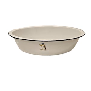 Vintage White and Blue Enameware Large Oval Wash Tub - Enamel Baby Washing Tub - Farmhouse Decor
