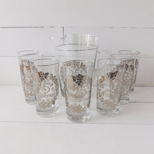 Vintage 25th Silver Anniversary Pitcher and Drinking Glasses Serving Set