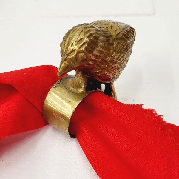 Vintage Set of 8 Brass Bird Napkin Holder - Brass Napkin Rings - Thanksgiving Day Dinner - Brass Birds