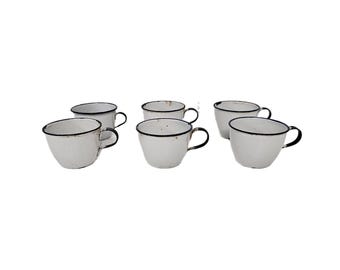 ヴィンテージホワイトエナメルコーヒーポット（ブルートリム付き