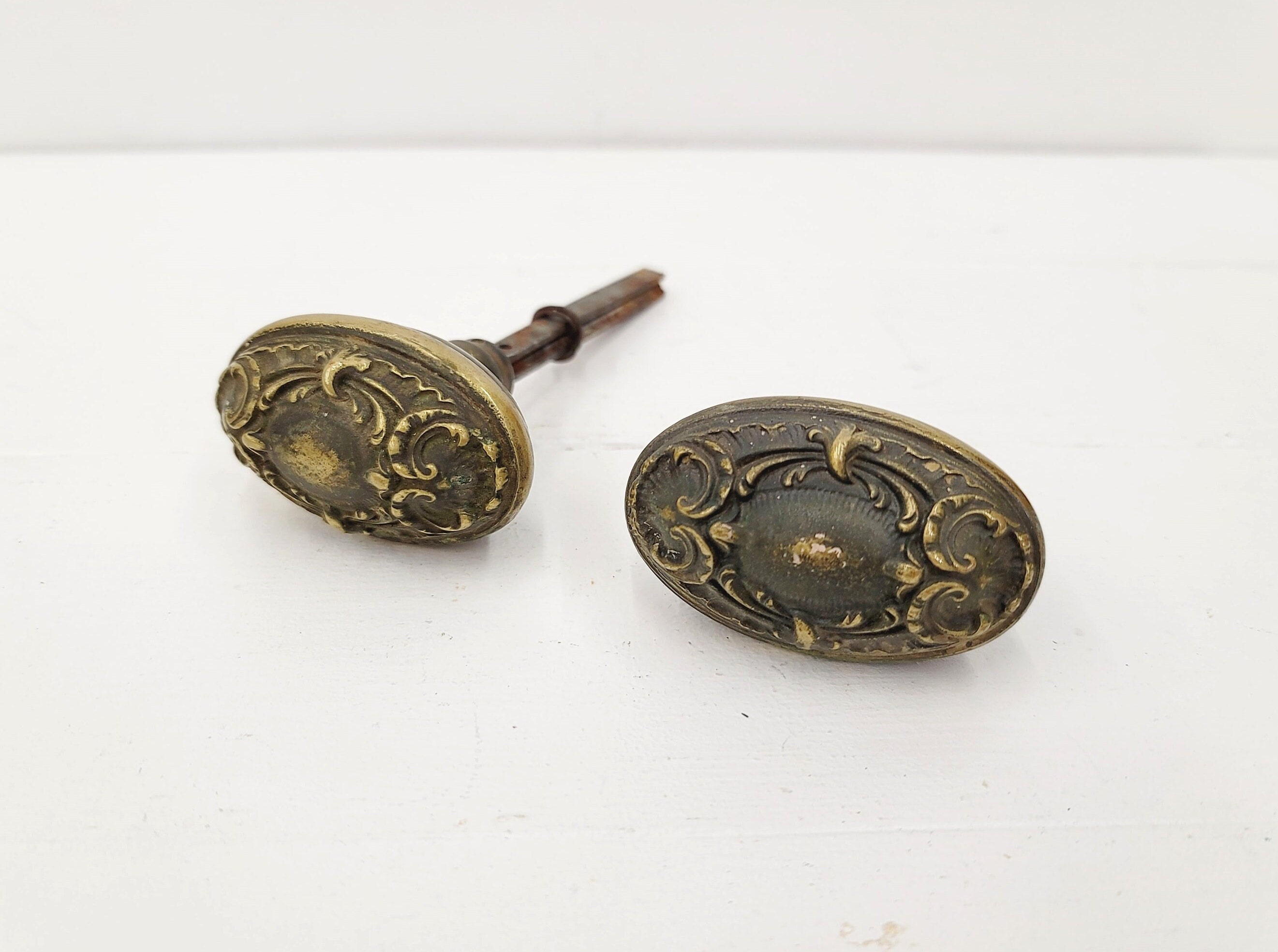 Victorian Period Reproduction Oval Pair Mortice Door Knob Handle