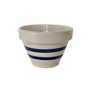 Vintage Robinson Ransbottom 6&quot; Blue Stripe Stoneware Mixing Bowl