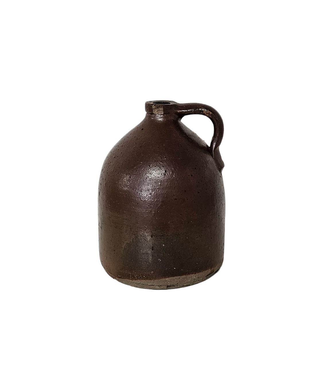 Vintage Brown Salt Glaze Stoneware Whiskey Jug - Farmhouse Decor - Stoneware Handle Jug