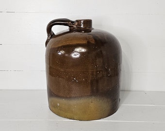 Vintage Large Brown Salt Glaze Stoneware Whiskey Jug - Farmhouse Decor - Moonshine Jug