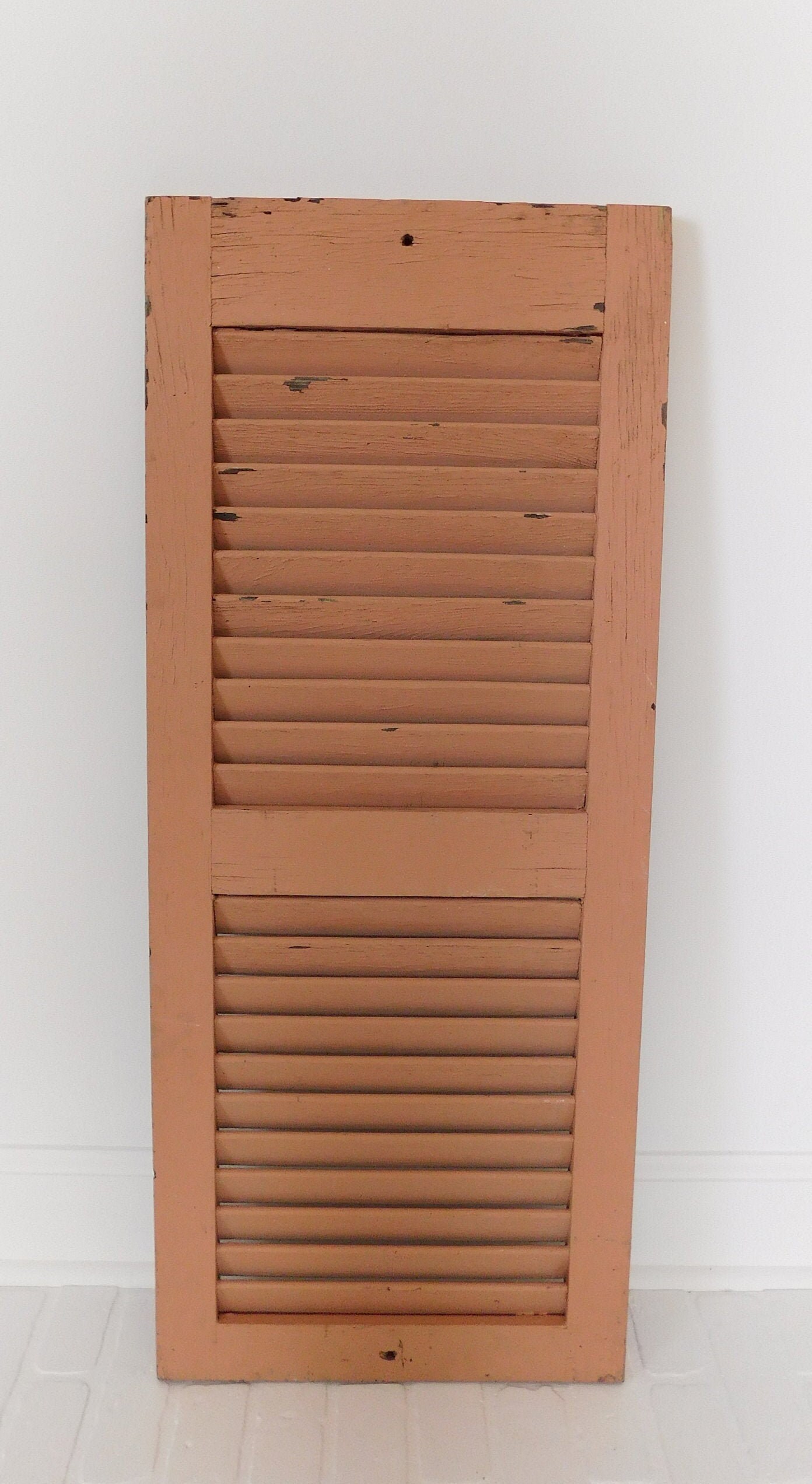Vintage Blush Wood Louvered Shutter Wood Chippy Paint Blush Etsy