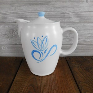 Vintage Denby England Blue Tulip Coffee Pot, Coffee Serving, Holidays, Denby Blue Flower Pitcher With Lid