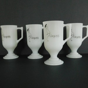 Vintage Set of 4 Gregory&#39;s Pedestal Mug Silhouette Tall Footed Milk Glass Coffee Cup, Irish Coffee Mug