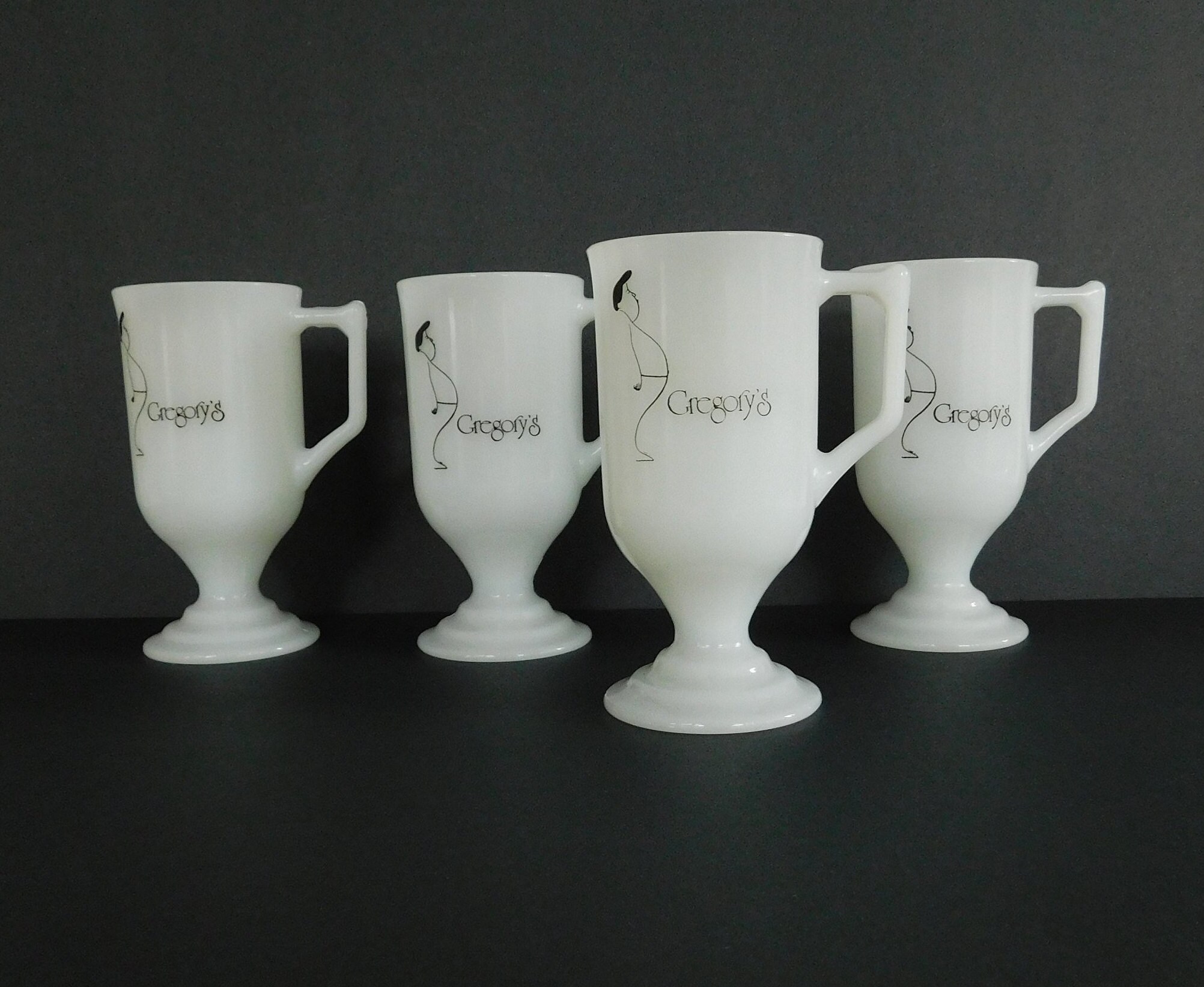 Vintage Set of 4 Gregory's Pedestal Mug Silhouette Tall Footed