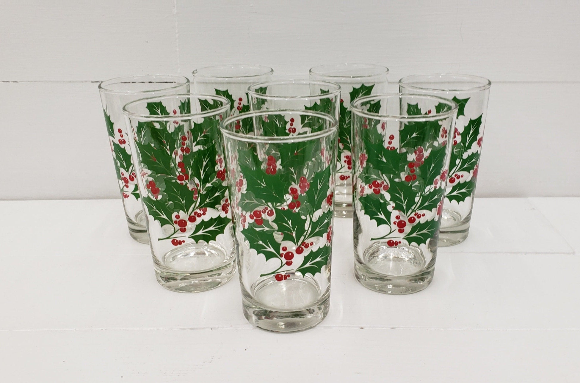 HOLLY BERRY WINE GLASS SET of 4 & CARAFE – www.thepaintedflower