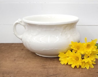 Vintage Dresden White Ironstone Chamber Pot - Farmhouse Bathroom - Stained Grungy Ironstone - White Ironstone - Cottage