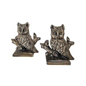 Vintage Pair of Brass Owl Bookends
