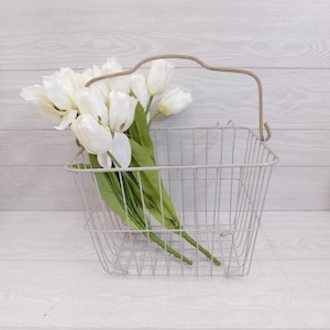 Vintage Metal Wire Carry Basket With Handle - Metal Basket With Hanging Brackets - Farmhouse - Wire Metal Basket - French Cottage