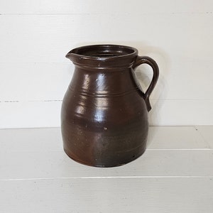 Vintage Brown Salt Glaze Stoneware Crock PItcher - Farmhouse Stoneware Flower Vase