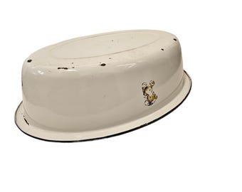 ヴィンテージ ホワイト＆ブルー エナメル ラージオーバル ウォッシュ