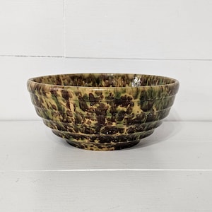 Vintage Spongeware Stoneware Bowl - Farmhouse Kitchen - Crock Bowl - Stoneware Mixing Bowl