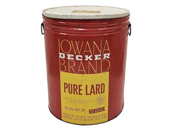 Vintage Marhoefer Pure Lard Tin, Kuhner Packing Advertising Bucket