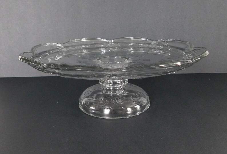Vintage Clear Glass Flower Scalloped Edge Pedestal Cake Stand Image 0