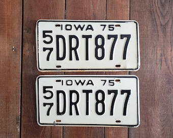 Vintage Pair of 1975 Iowa License Plates - Collectible - Mancave Garage Decor