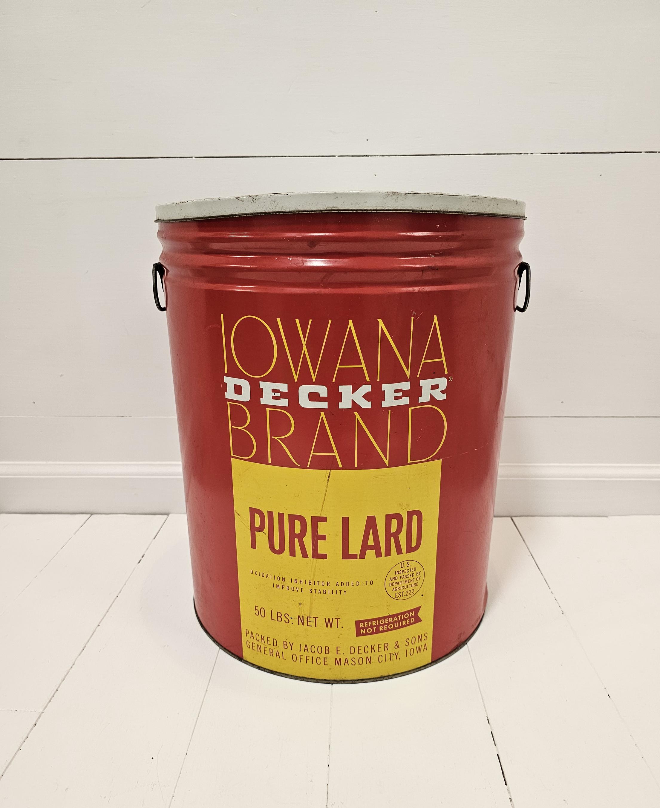 Vintage Iowana Decker Brand Pure Lard 50 Lbs Tin - Advertising Tin