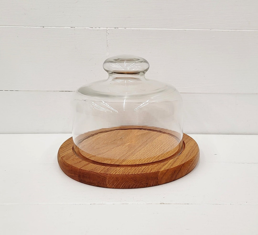 Vintage Glass Dome and Wood Cheese Board Cloche Glass Dome Cheese