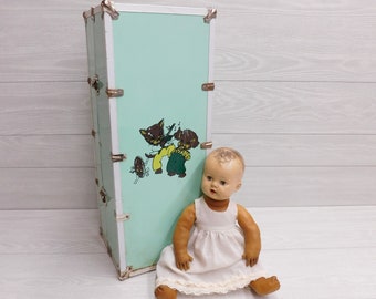 Vintage Doll Trunk Cat & The Fiddle - Doll Storage Case - Doll Clothes Storage Suitcase - Pretend Play