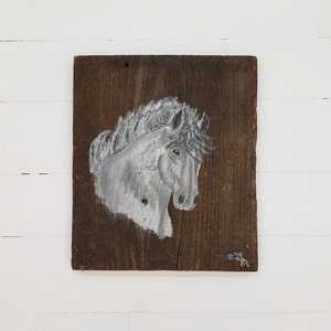 Vintage Hand Painted Horse&#39;s Head On Barnwood - Farmhouse - Equestrian Western Decor