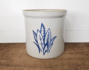 Vintage Western 2 Gallon Maple Leaf Stoneware Crock - Farmhouse - Monmouth Illinois Stoneware Crock