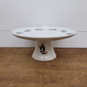 Vintage Japan Holly Berry Pedestal Cake Stand - Holiday Dessert Plate - Christmas