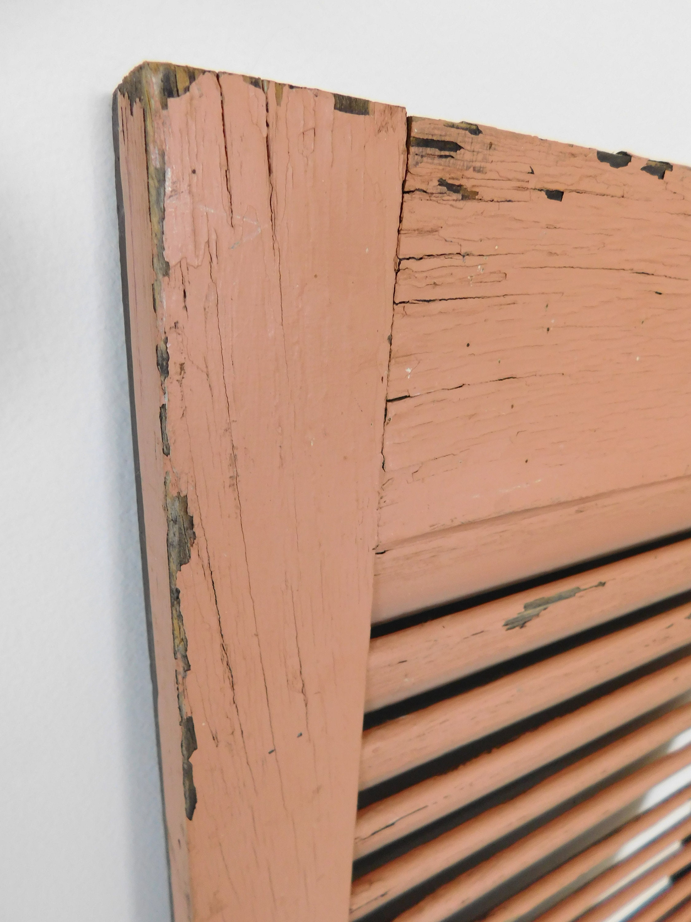 Vintage Blush Wood Louvered Shutter Wood Chippy Paint Blush Etsy